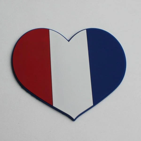 Heart Shaped French Flag PVC Coaster Placemat